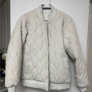 Hudson & Mark Men Quilted Bomber Jacket - Reversible Cream/ Cream&Gray NEW